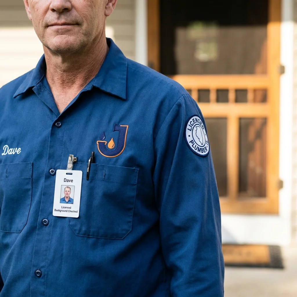 Licensed plumber showing ID badge in Middleville, MI