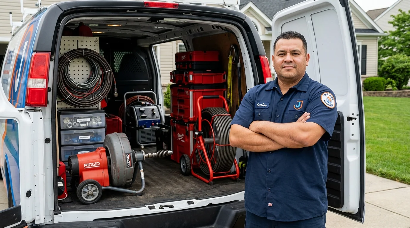 Professional drain cleaning equipment and Johns Plumbing LLC plumber in Middleville