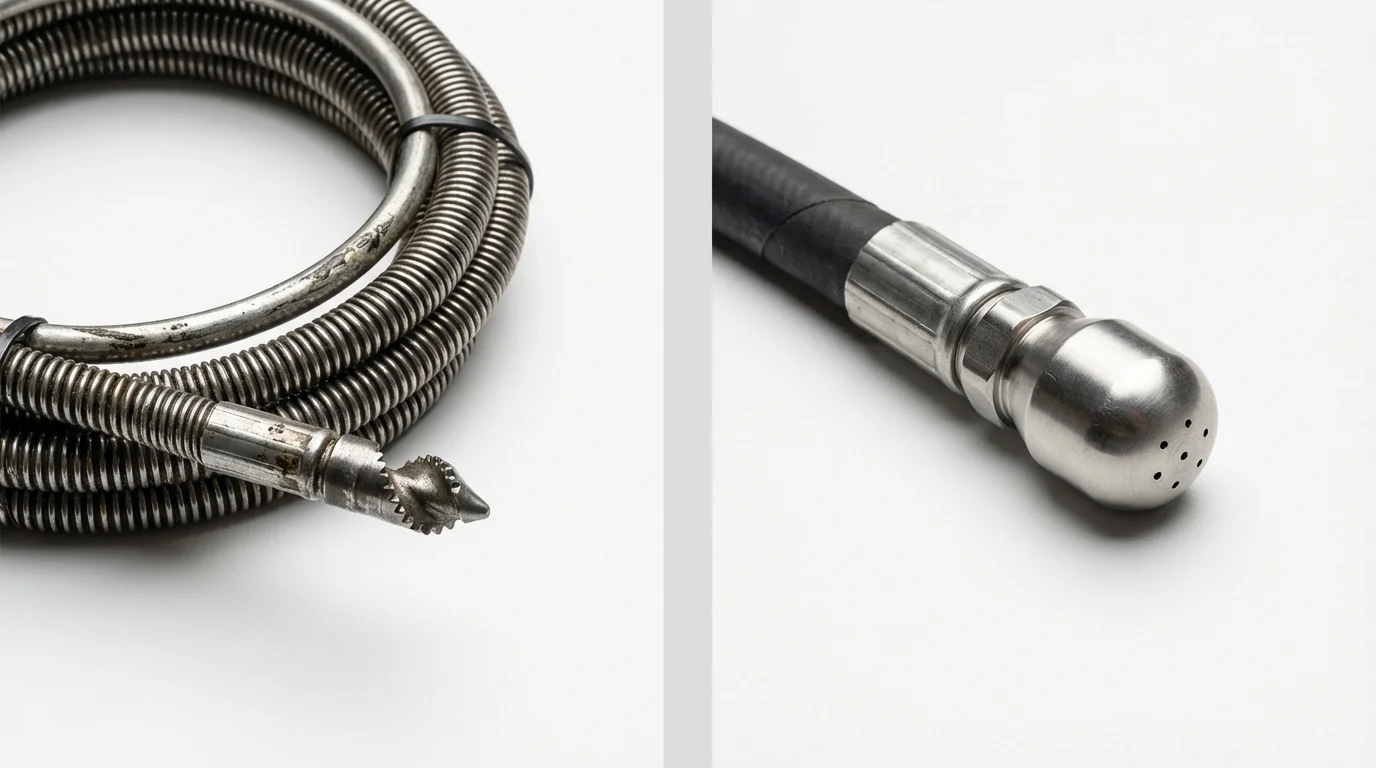 Drain snake cable and hydro jetting nozzle used for drain cleaning in Middleville, MI