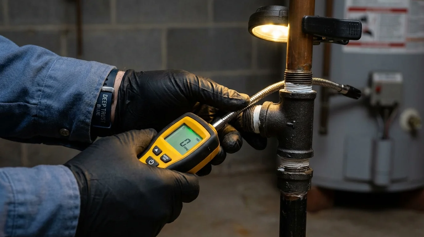 Gas leak detection with electronic sniffer by Johns Plumbing LLC in Middleville